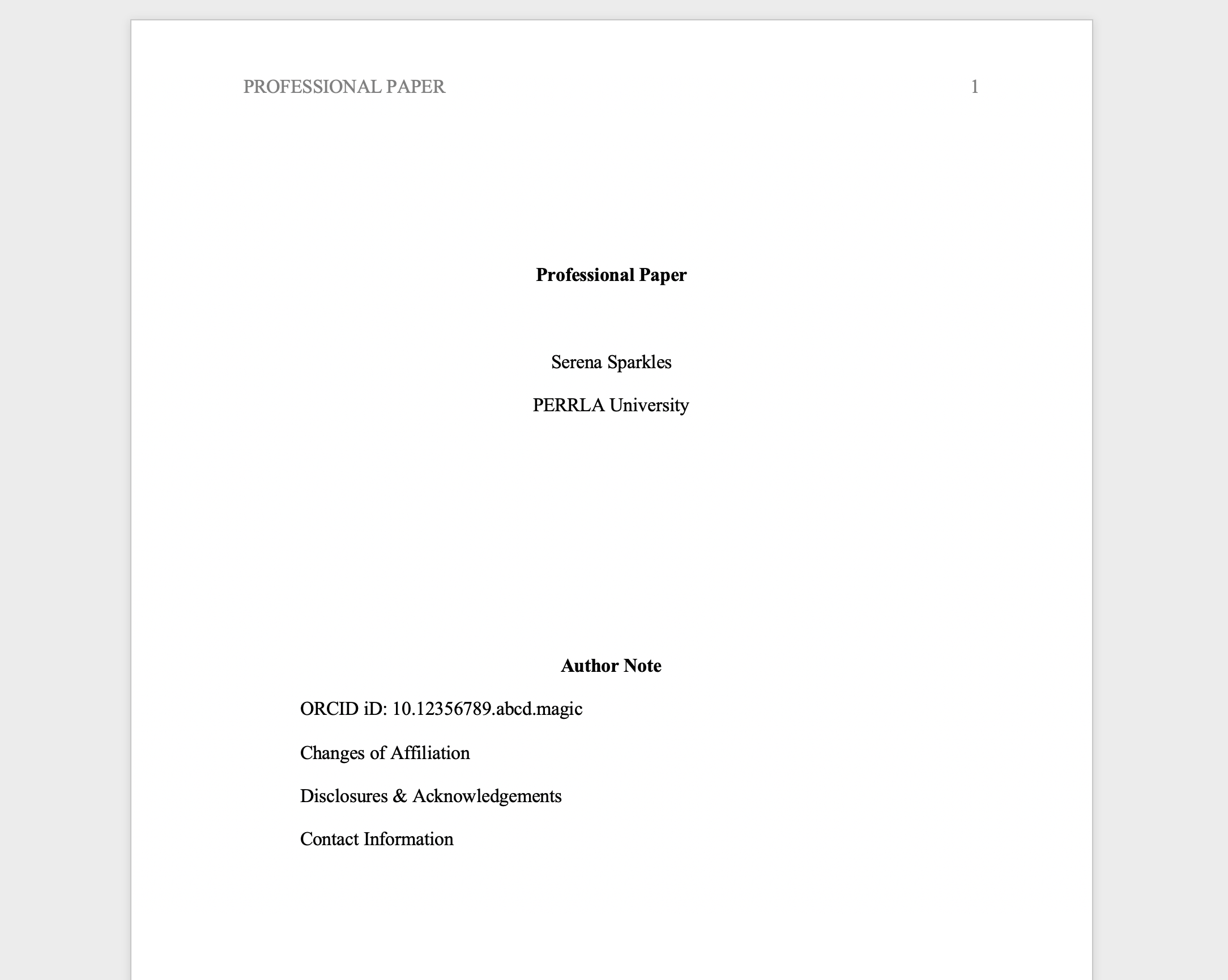 APA 7 Professional Research Paper title page example