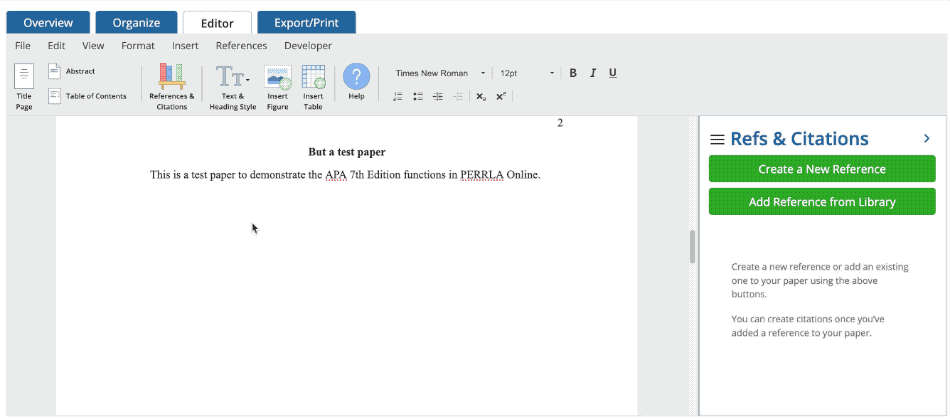 Inserting a table in PERRLA Online using the Insert Table panel