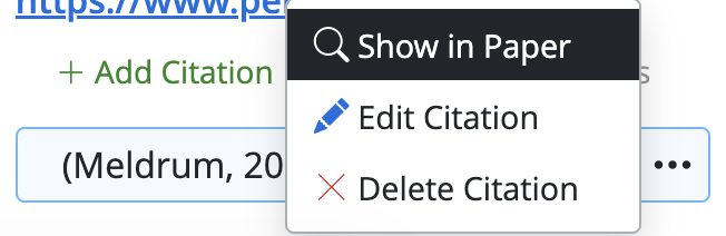Three-dot menu next to a citation with Show in Paper option