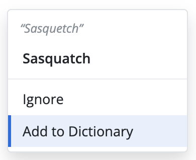 Right-click menu on a red-underlined word with Add to Dictionary