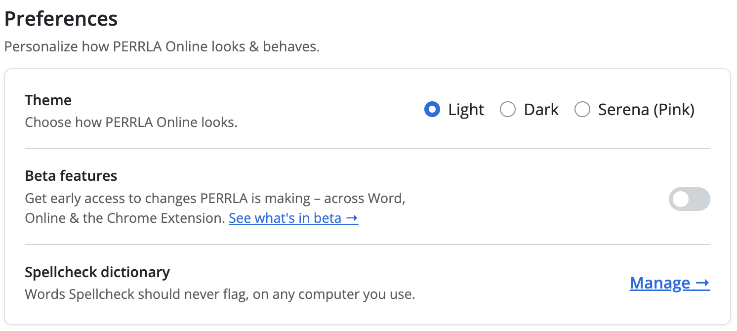 Spellcheck dictionary section in Preferences with the Manage button